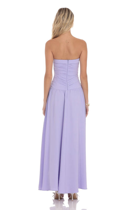 Lucy In The Sky Strapless Drop Waist Maxi Dress in Lavender