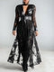 Ursime PU Leather Lace Splicing Deep V Neck Maxi Dress