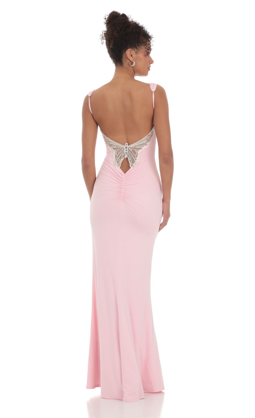 Lucy in the Sky Back Sequin Butterfly Maxi Dress in Pink