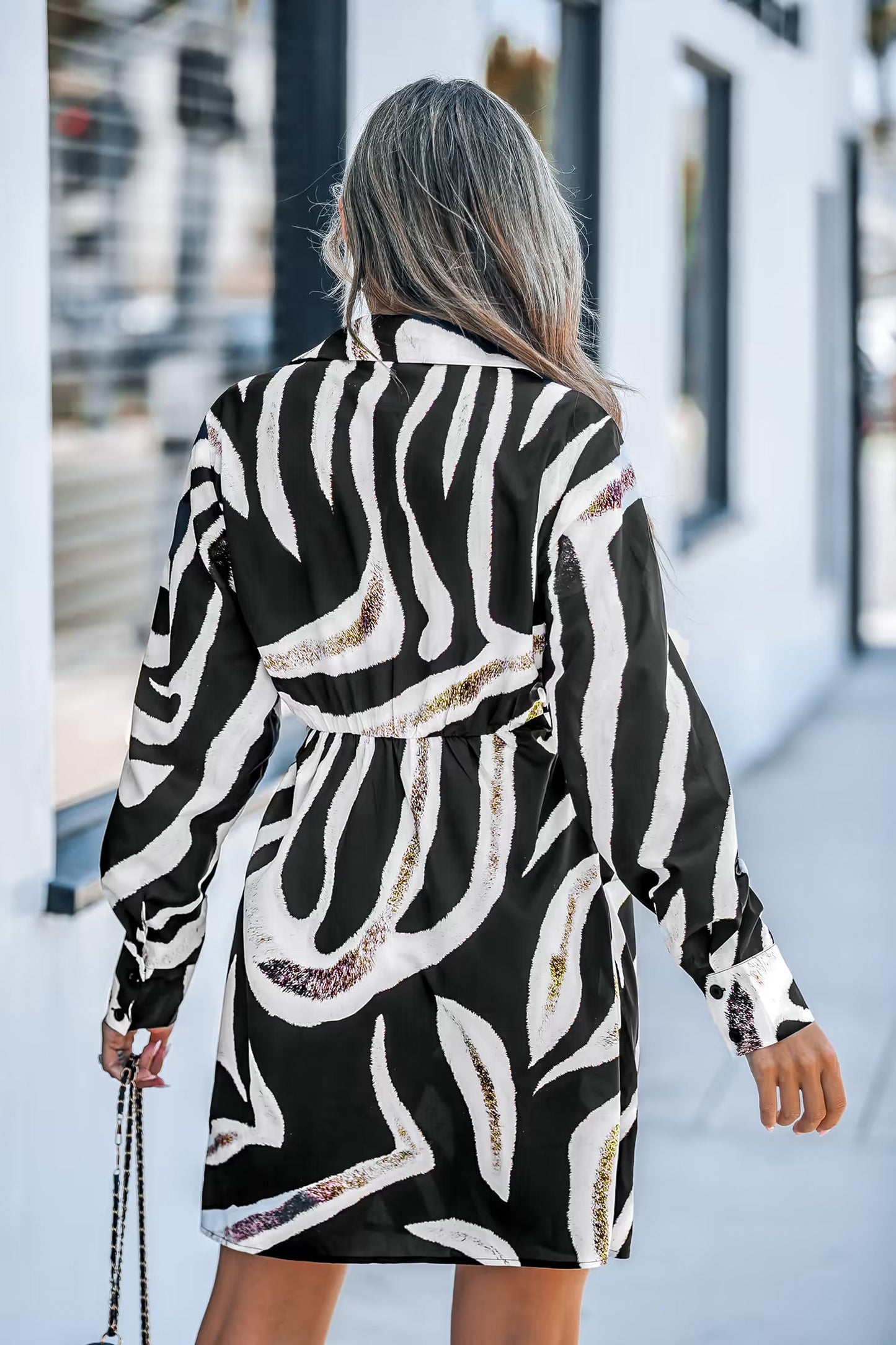 Cupshe Zebra Print Collared Button Up Mini Dress