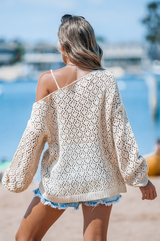 Cupshe Crochet Asymmetrical Neck Sweater