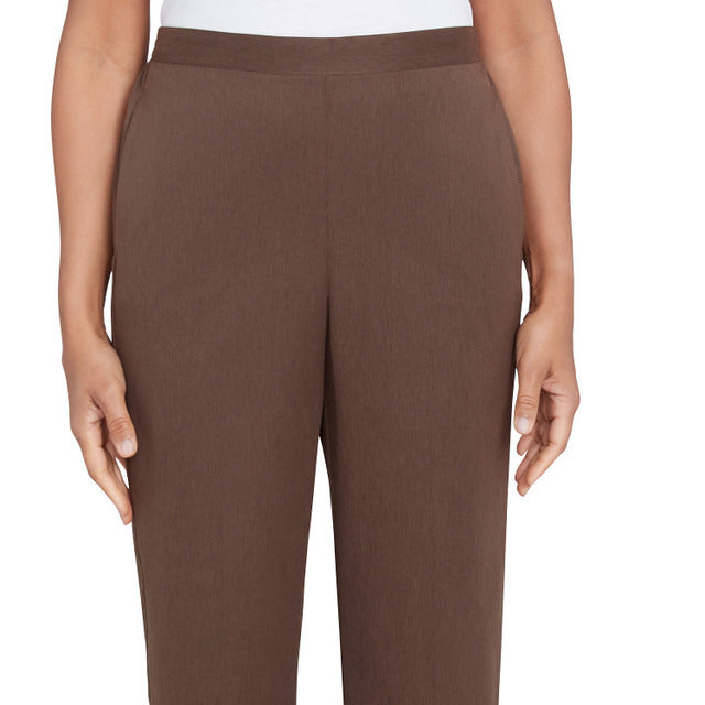 Alfred Dunner Women's Soft Microfiber Side Seam Pocket Short Length Pant - CHOCOLATE