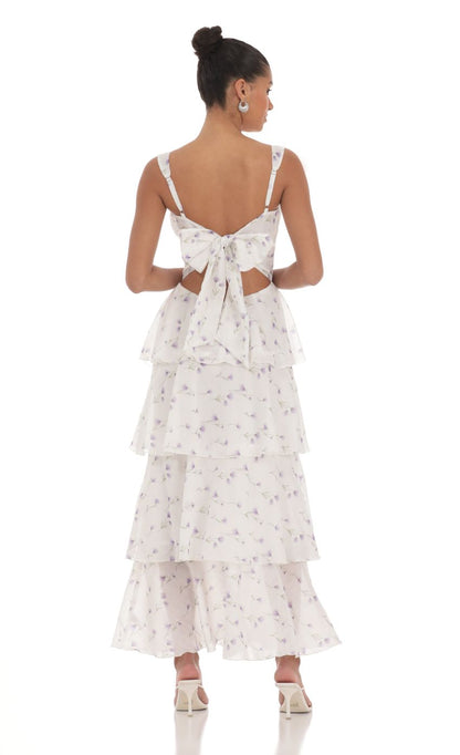Lucy In The Sky Floral Ruffle Maxi Dress in White