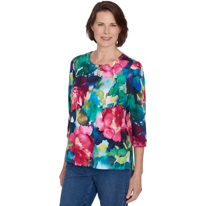 Alfred Dunner Women's Bold Watercolor Floral Top