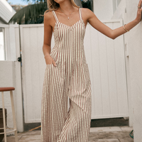 Cupshe Striped Sleeveless V-Neck Wide Leg Jumpsuit