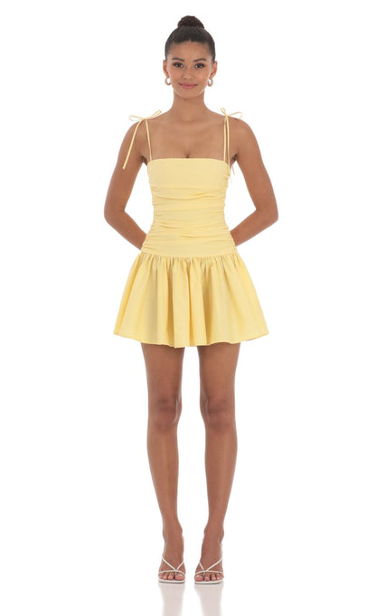 Lucy In The Sky Ruched Fit and Flare Dress in Yellow