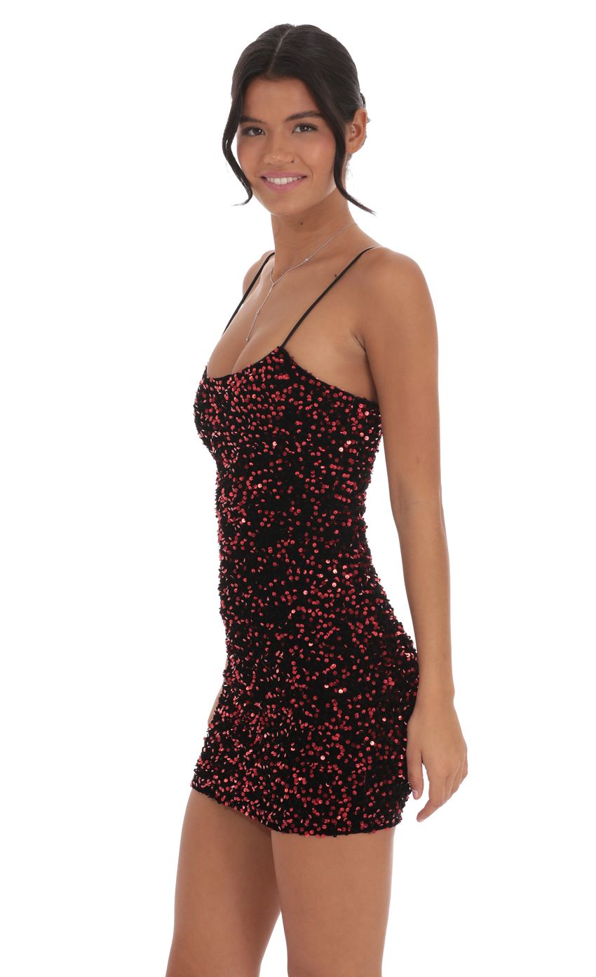 Lucy In The Sky Velvet Red Sequin Bodycon Dress Black