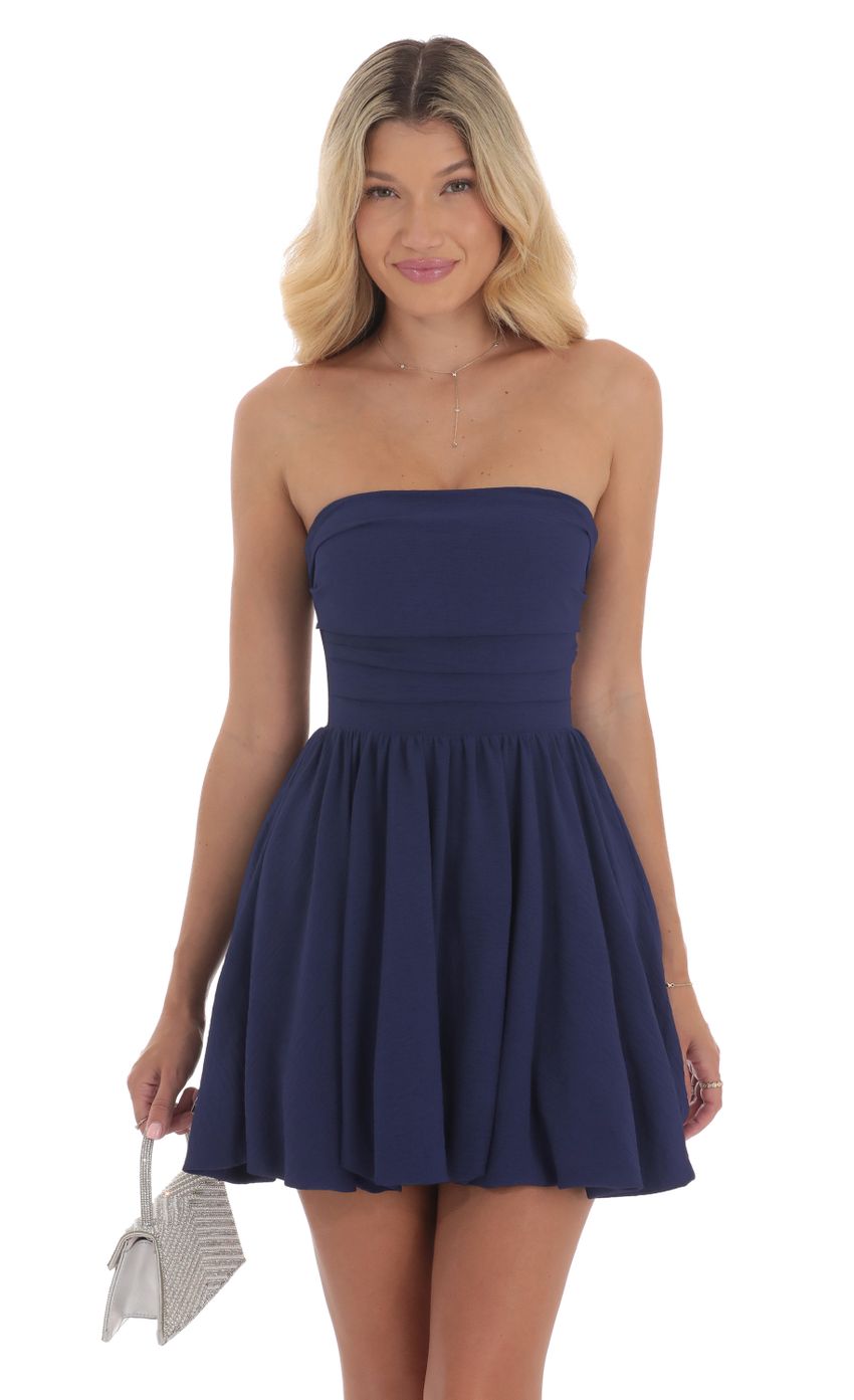 Lucy In The Sky Strapless Bubble Dress in Indigo