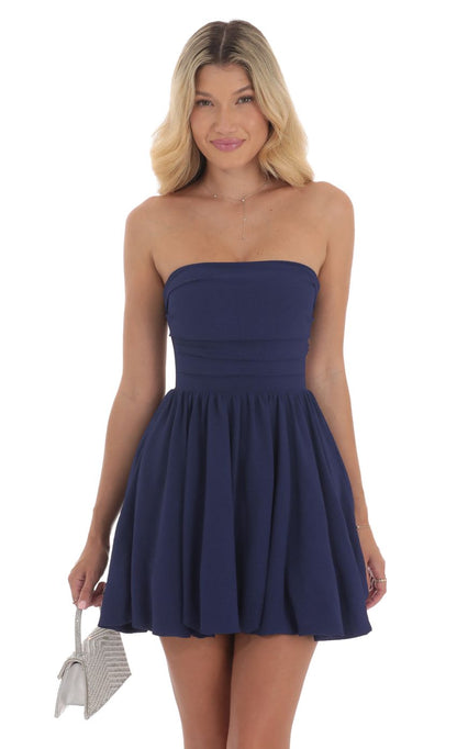 Lucy In The Sky Strapless Bubble Dress in Indigo