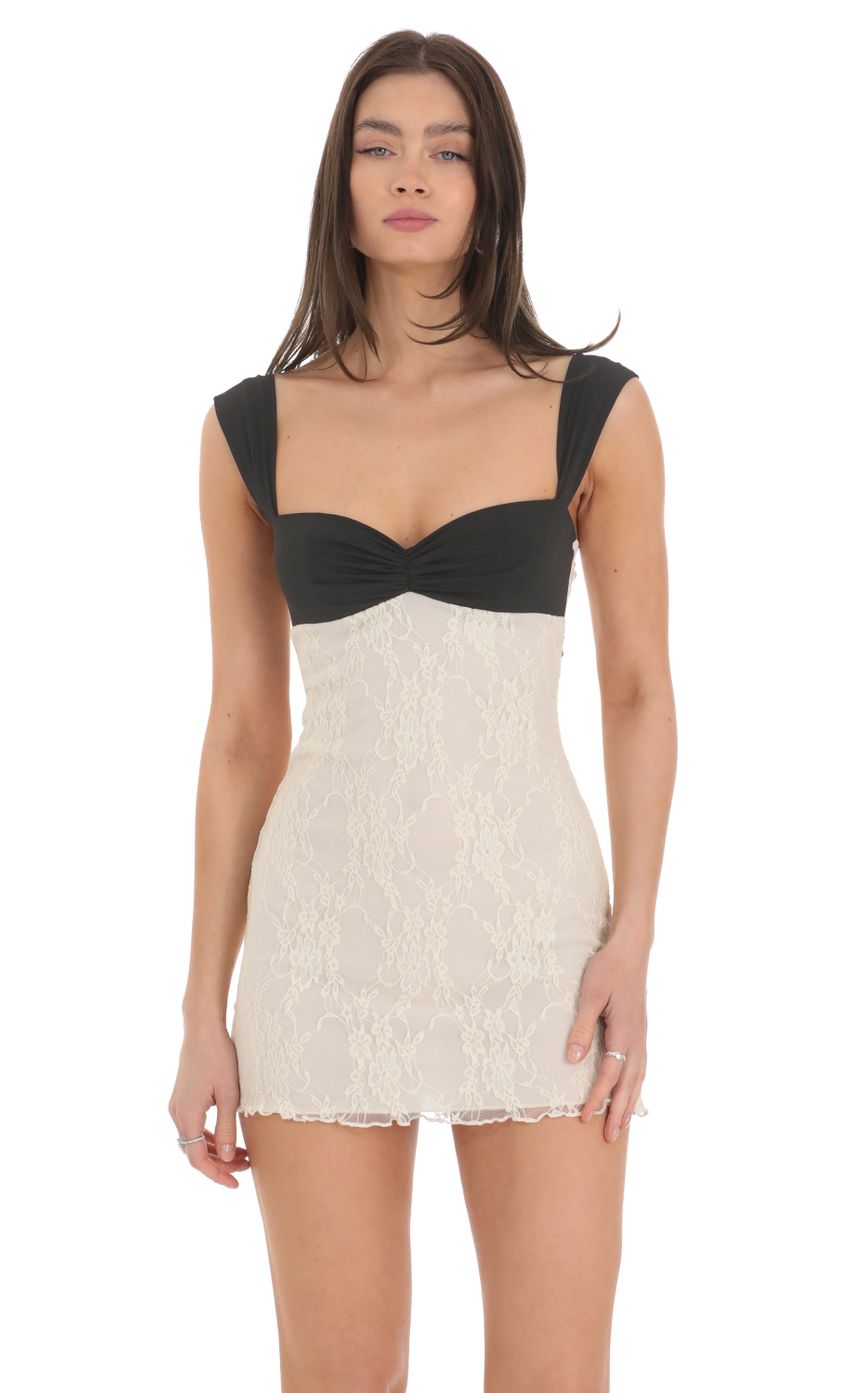 Lucy In The Sky Two Toned Lace Dress in Black and Cream