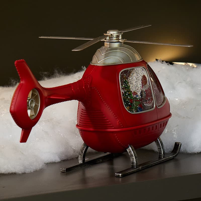 Cracker Barrel African American Santa's Helicopter Glitter Globe