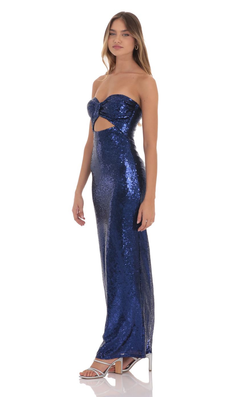 Lucy In The Sky Sequin Twist Cutout Maxi Dress in Navy
