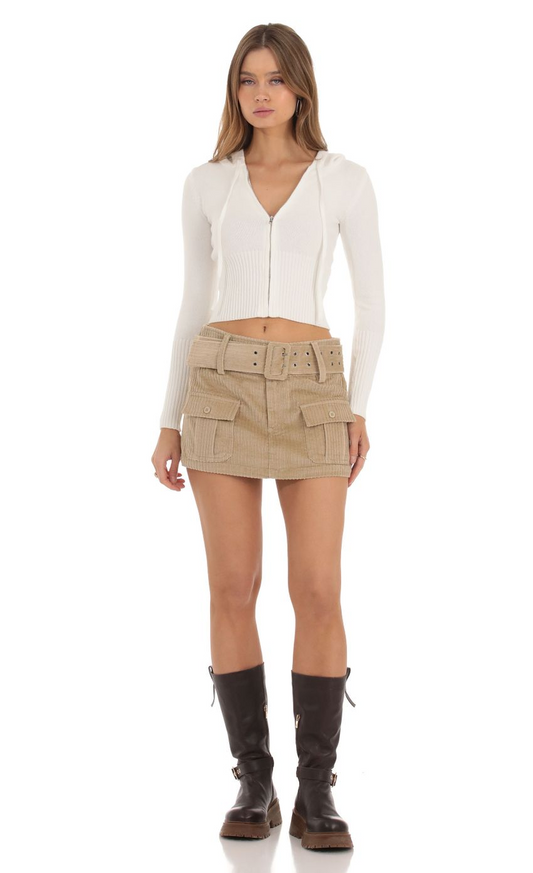 Lucy in the Sky Corduroy Cargo Buckle Skirt in Brown