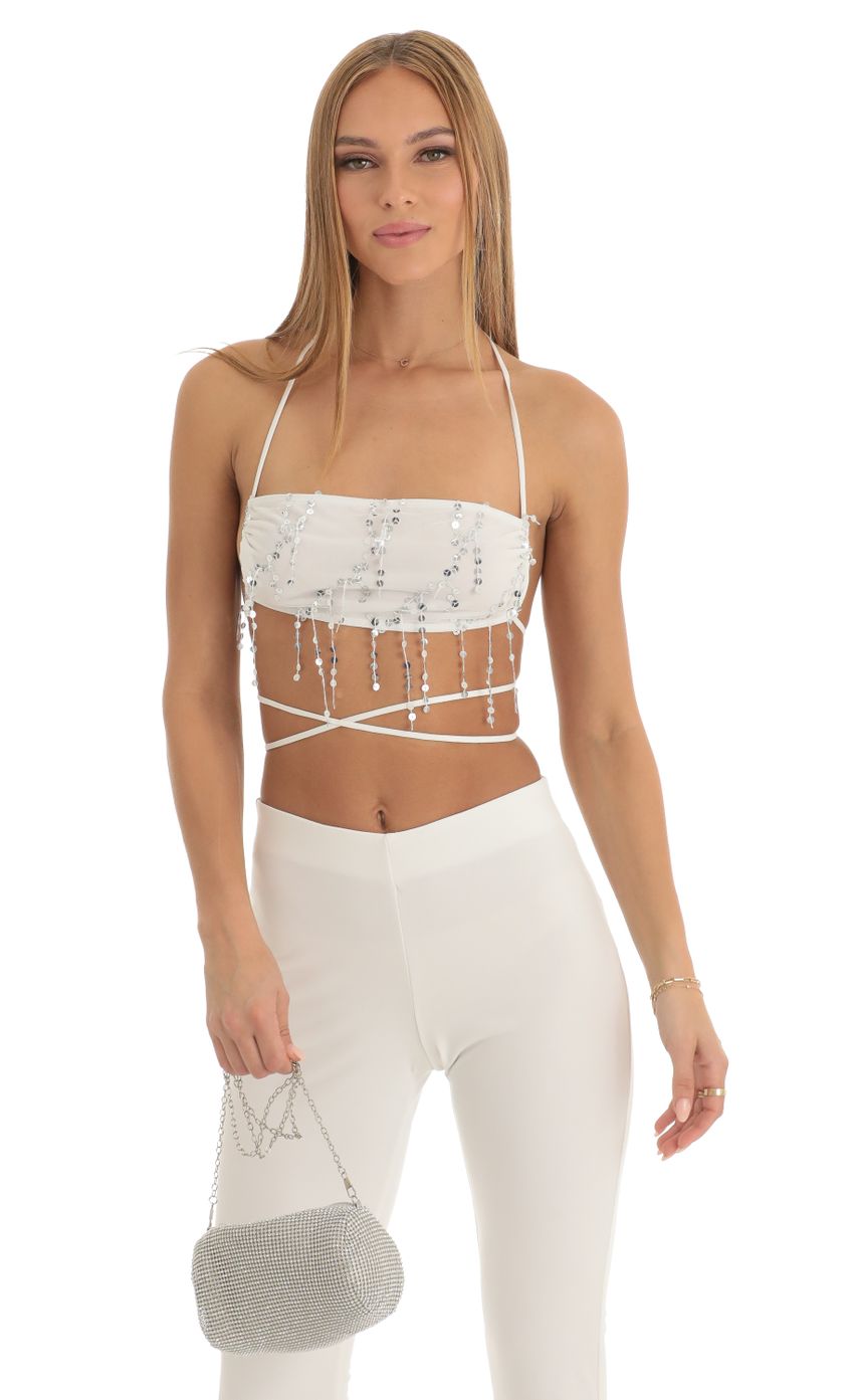 Lucy In The Sky Sequin Two Piece Pant Set in White