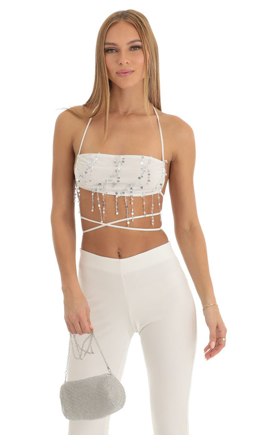Lucy In The Sky Sequin Two Piece Pant Set in White