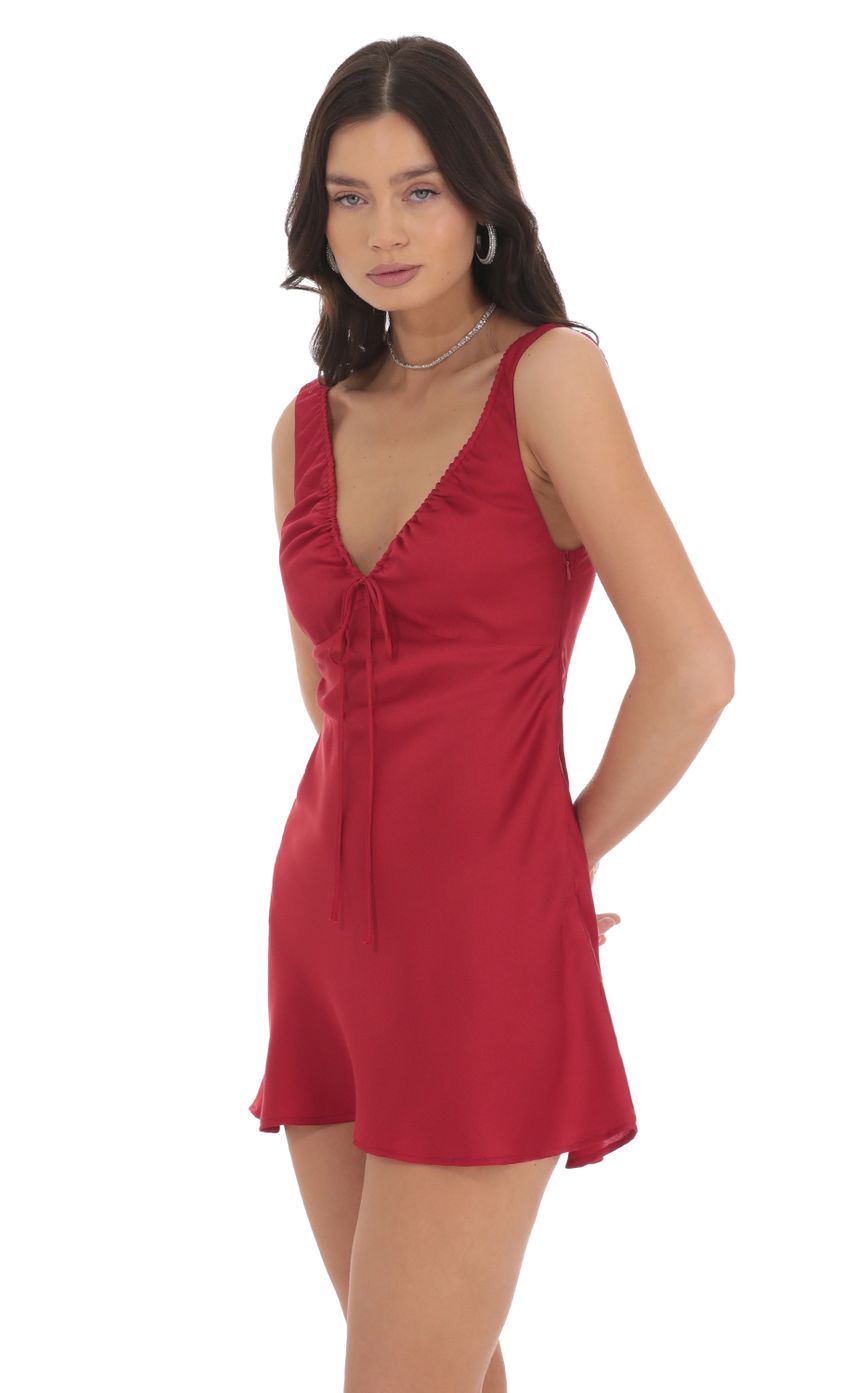 Lucy In The Sky Satin V-Neck Dress in Red