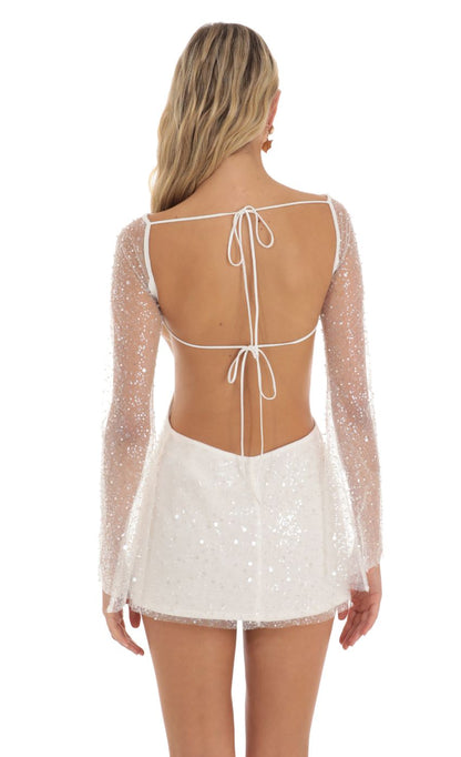 Lucy In The Sky Sequin Long Sleeve Dress in White