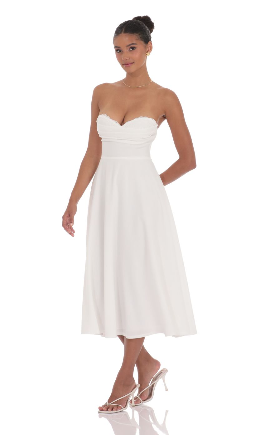 Lucy In The Sky Lace Bust A-Line Midi Dress in White