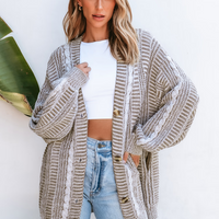 Cupshe Brown Cable Knit Long Sleeve Longline Cardigan