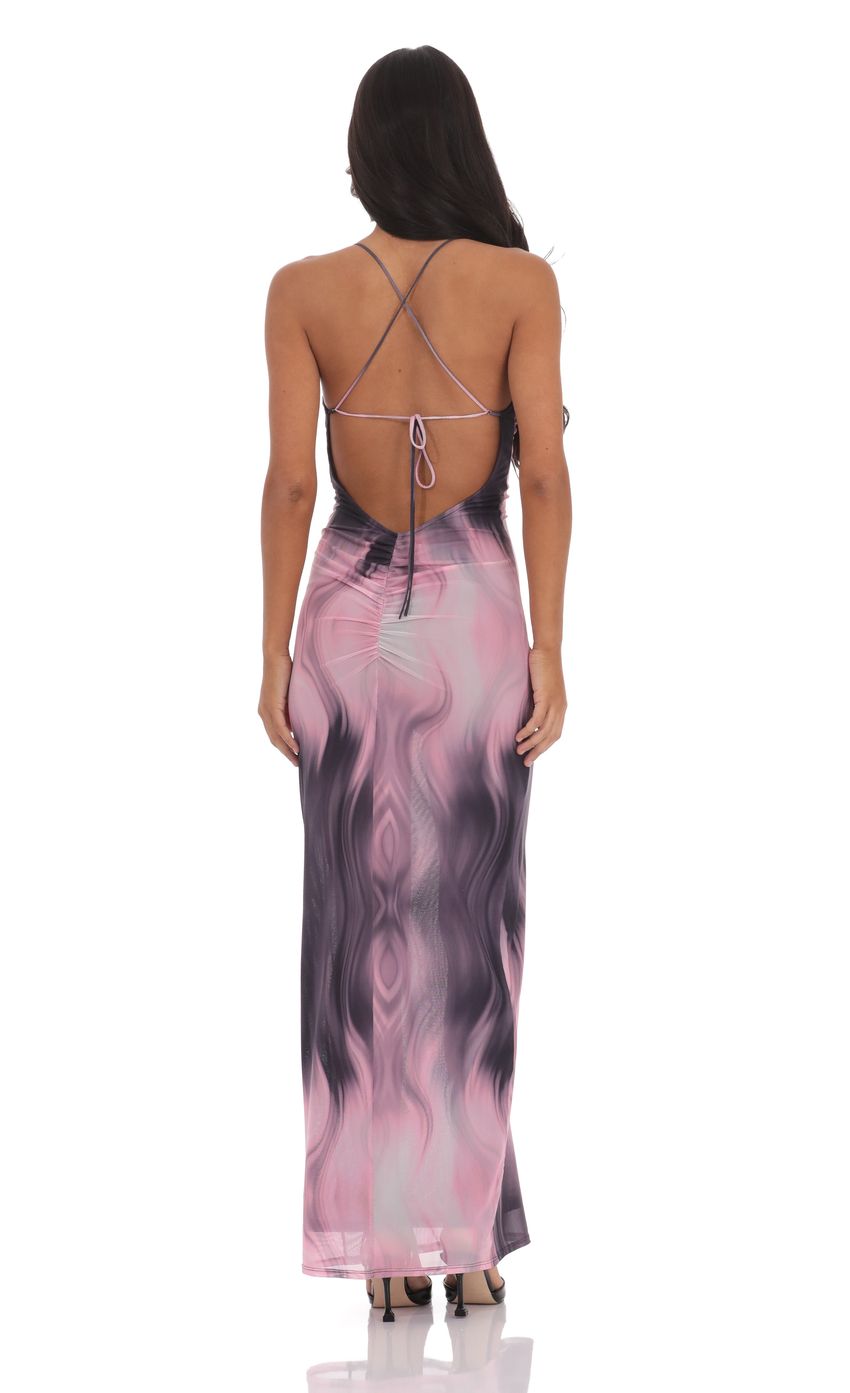 Lucy In The Sky Mesh Print Bodycon Maxi Dress in Pink