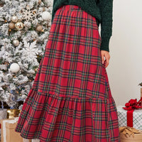 Cupshe Burgundy Plaid Ruffled Maxi Skirt (x2)