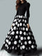 Ursime Formal Polka Dots Long Sleeve Maxi Dress