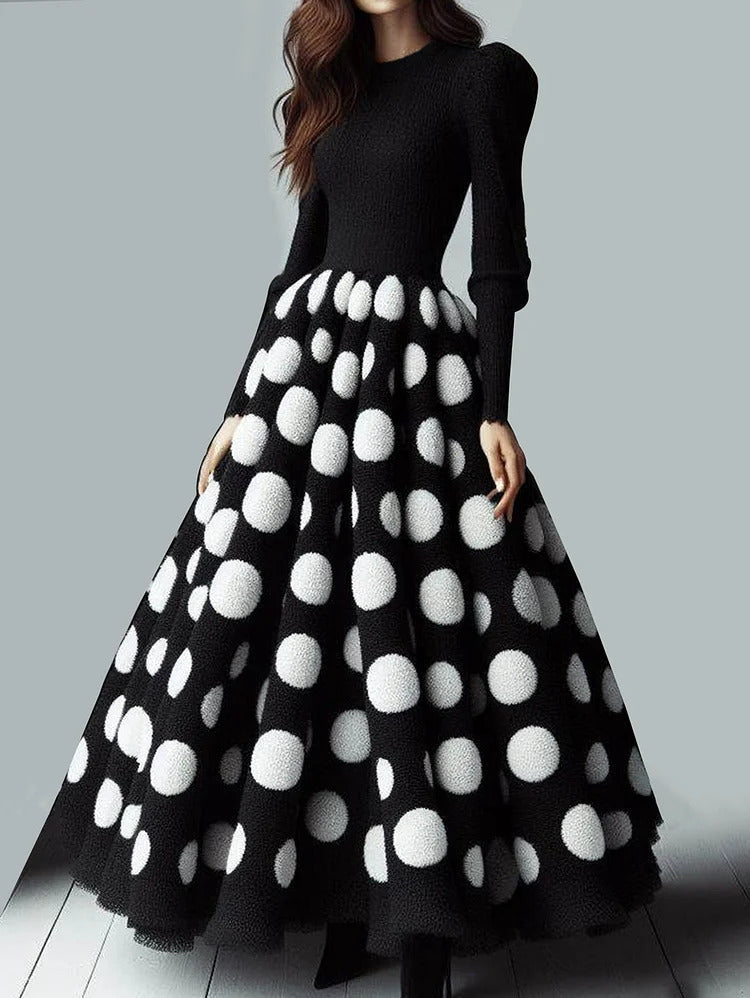 Ursime Formal Polka Dots Long Sleeve Maxi Dress