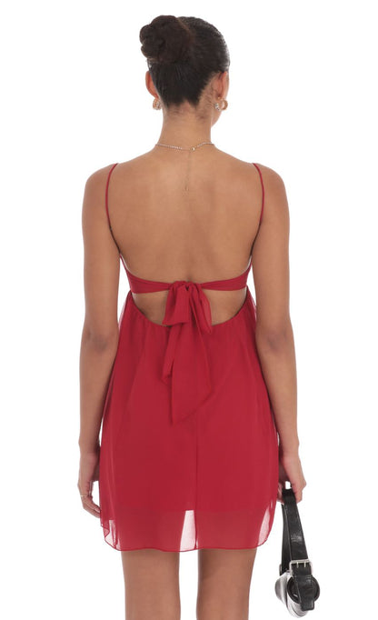 Lucy In The Sky Chiffon Babydoll Dress in Slate Crimson Red