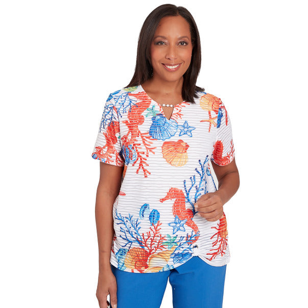 Alfred Dunner Women's Seahorse Textured Short Sleeve Top