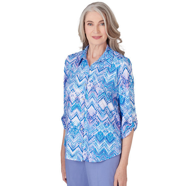 Alfred Dunner Women's Zig Zag Button Down Blouse