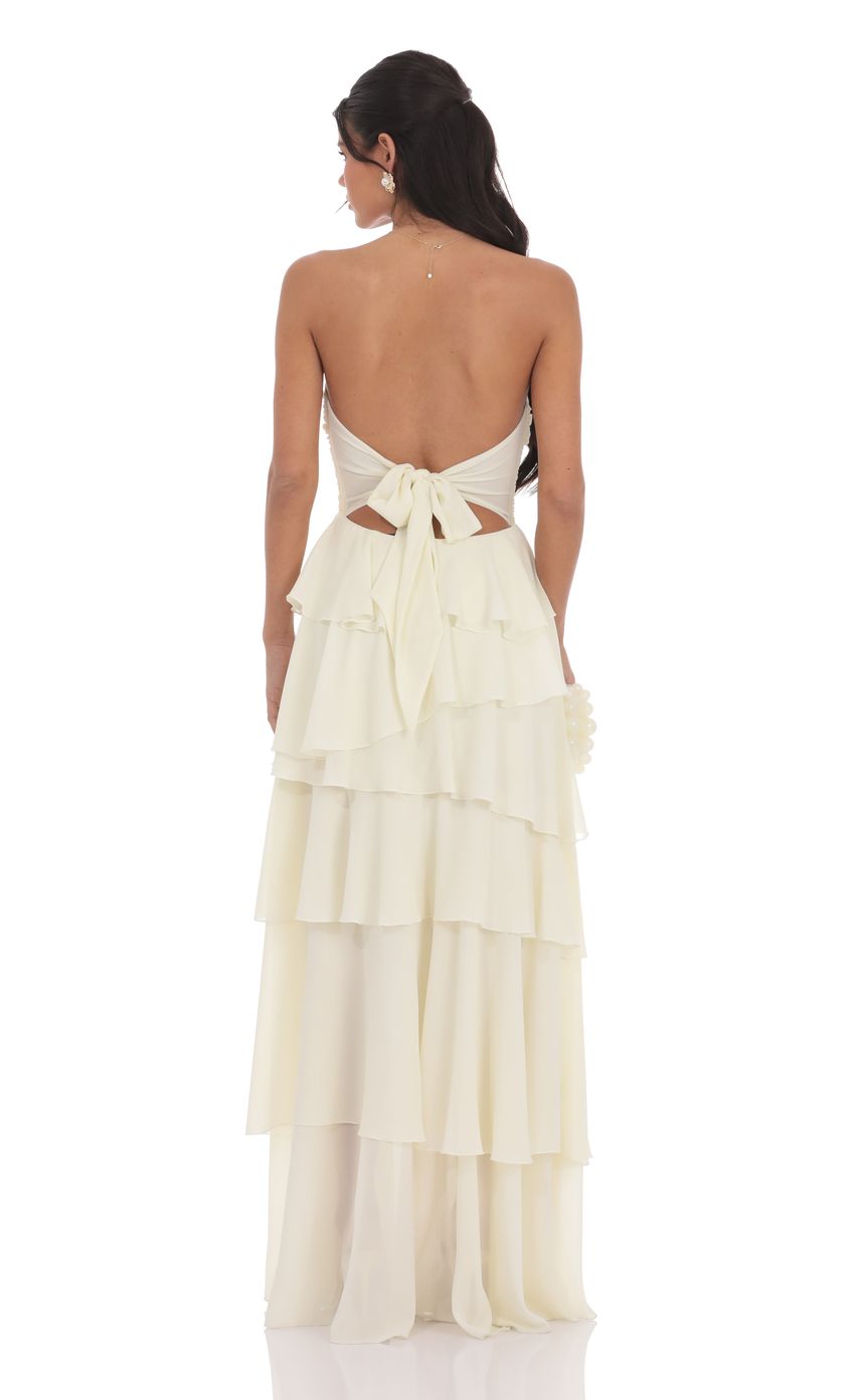 Lucy In The Sky Corset Ruffle Strapless Maxi Dress in Pastel Yellow