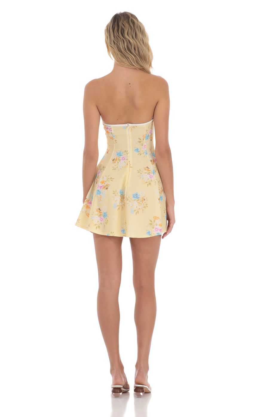 Lucy In The Sky White Trim Floral Fit and Flare Dress in Yellow