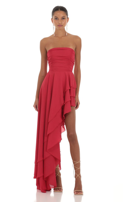 Lucy In The Sky Asymmetrical Corset Dress in Red