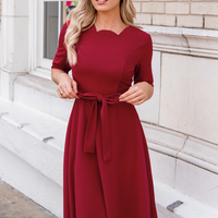 Cupshe Burgundy Belted Half Sleeve Midi Dress(x2)