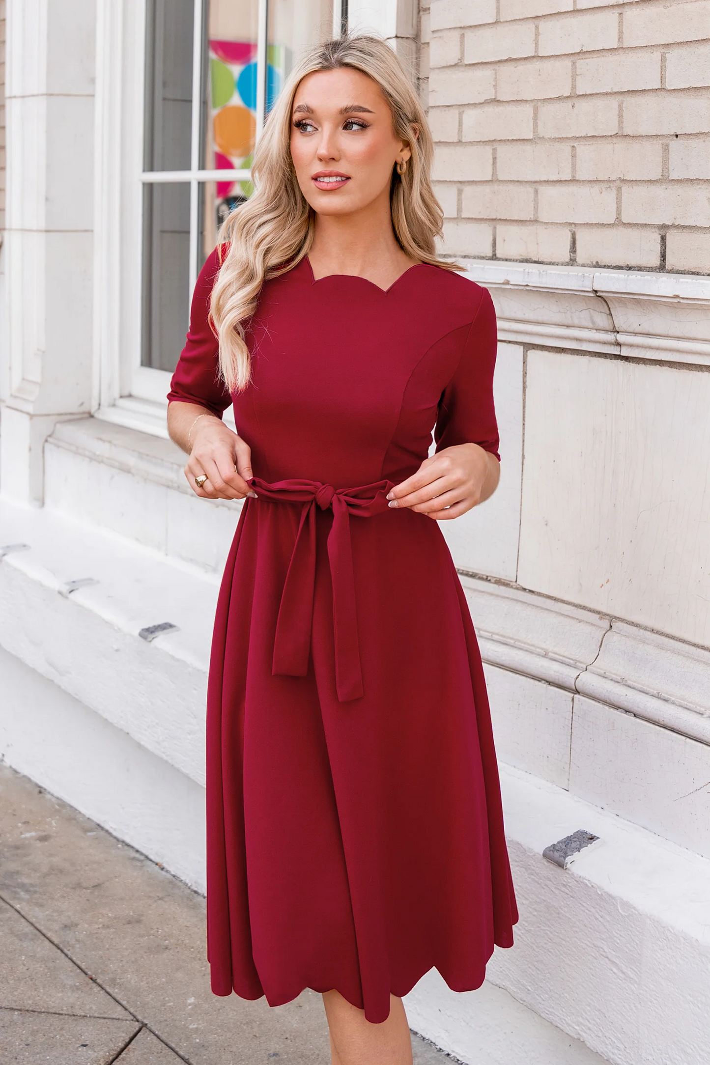 Cupshe Burgundy Belted Half Sleeve Midi Dress(x2)