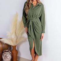 Cupshe Sage Collared Front Button Midi Shirt Dress