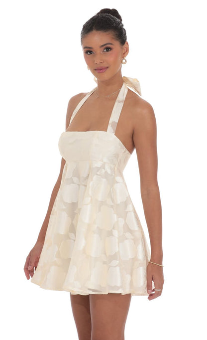 Lucy In The Sky Floral Flare Babydoll Dress in Cream