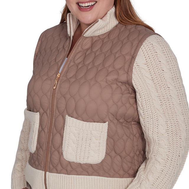 Alfred Dunner Women's Sweater Trim Quilted Jacket