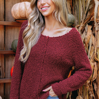 Cupshe Burgundy Popcorn Knit Sweater (x2)