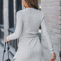 Cupshe Grey Ribbed Knit Long Sleeve Tiered Hem Mini Dress (x2)