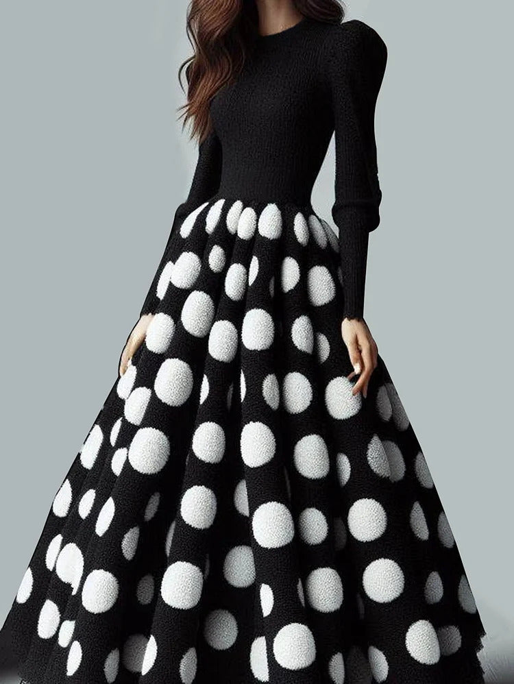 Ursime Formal Polka Dots Long Sleeve Maxi Dress