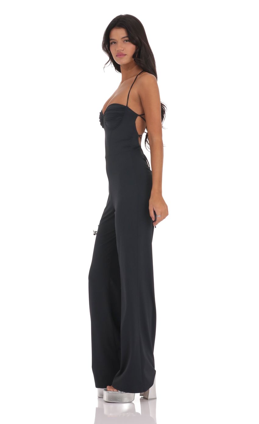 Lucy In The Sky Open Back Bodycon Jumpsuit in Black