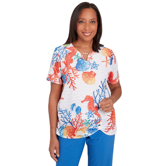 Alfred Dunner Women's Seahorse Textured Short Sleeve Top