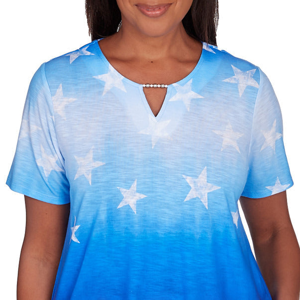 Alfred Dunner Women's Tie Dye Stars Short Sleeve Tops