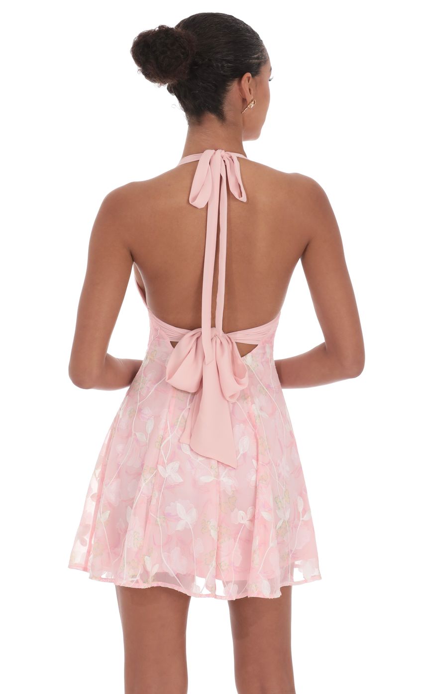 Lucy In The Sky Floral Halter Open Back Dress in Pink