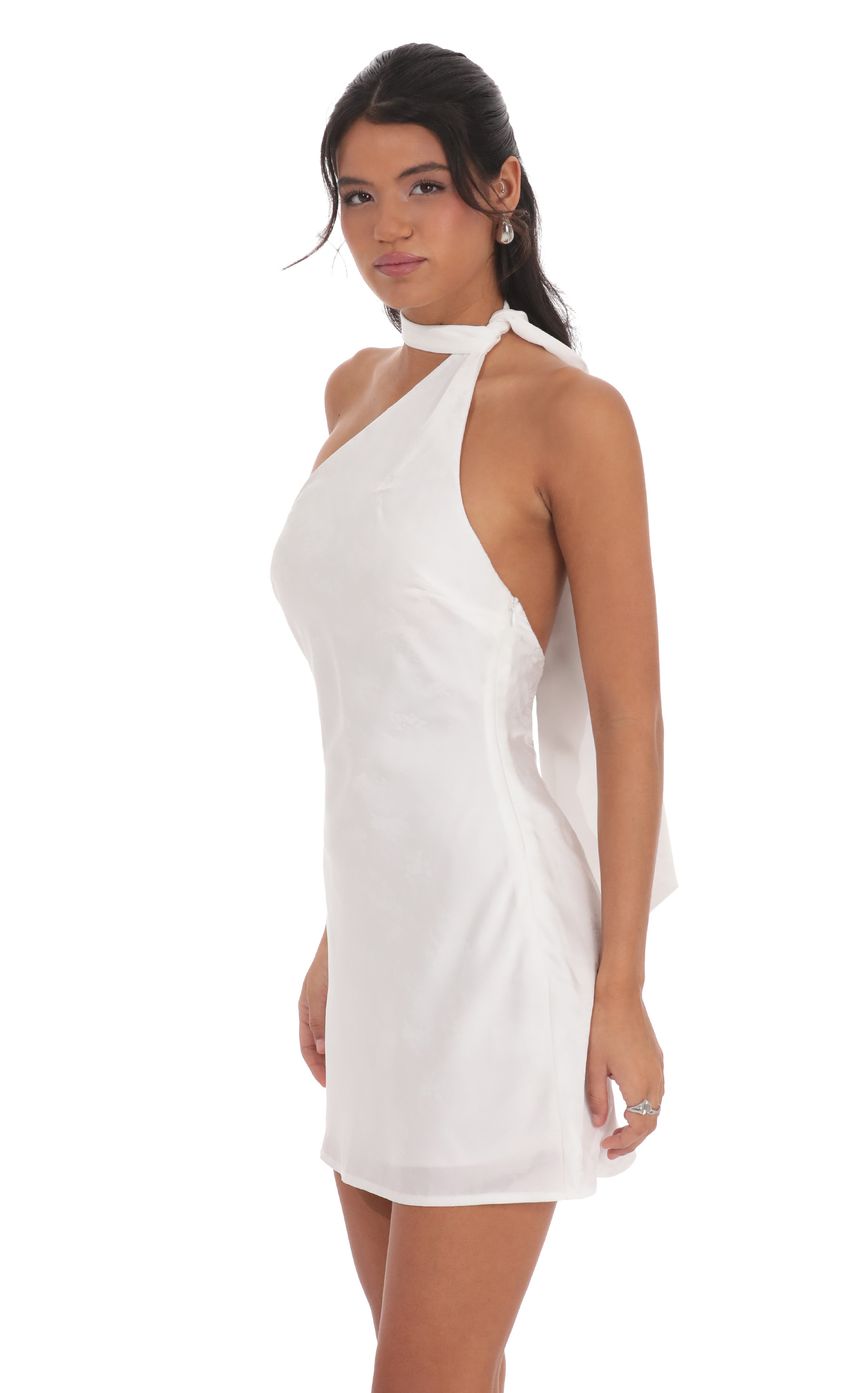 Lucy In The Sky Satin Jacquard Scarf Halter Dress in White