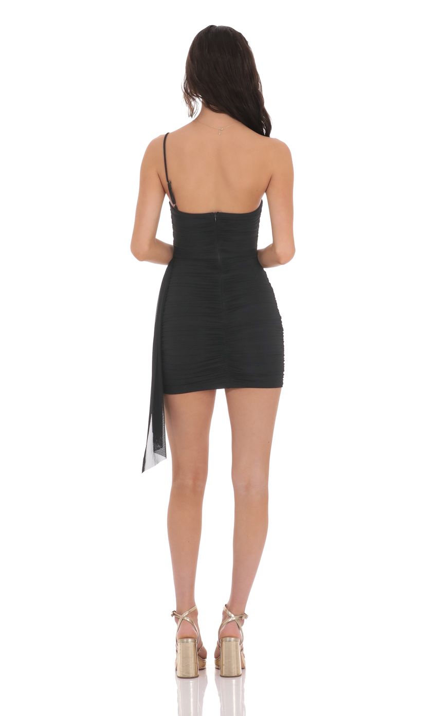 Lucy In The Sky Mesh One Shoulder Tassel Dress in Black