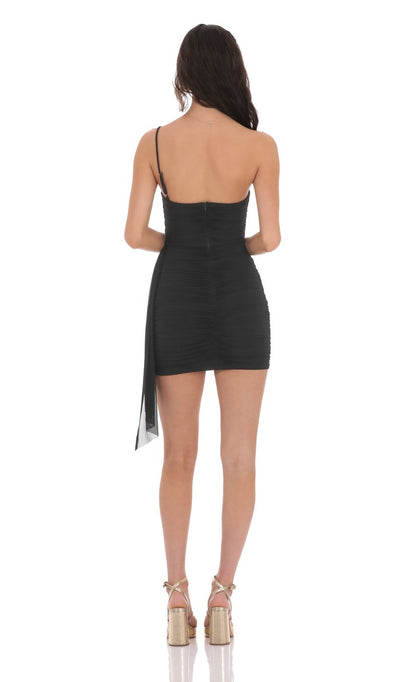 Lucy In The Sky Mesh One Shoulder Tassel Dress in Black