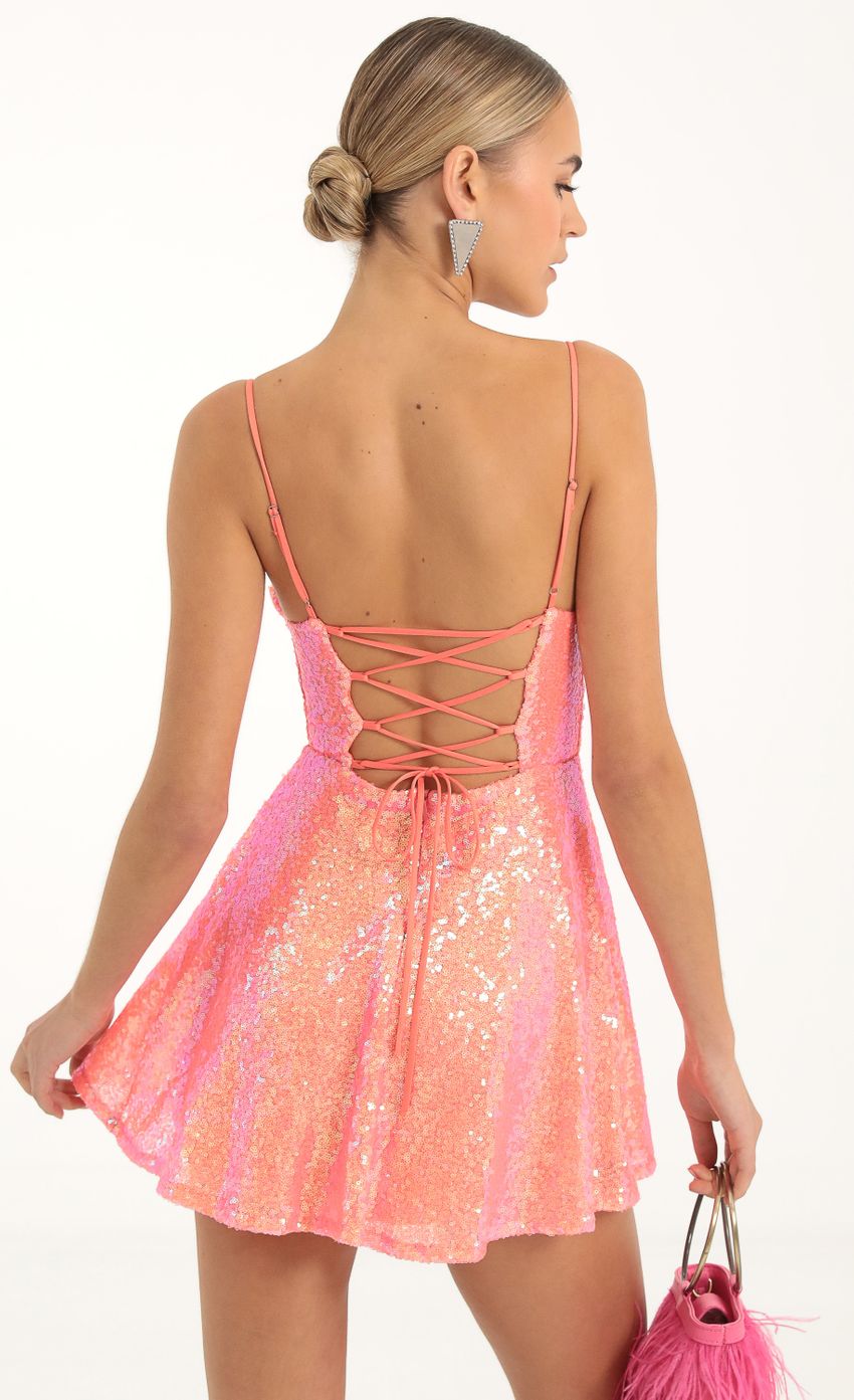 Lucy In The Sky Sequin Cowl Neck Dress in Orange