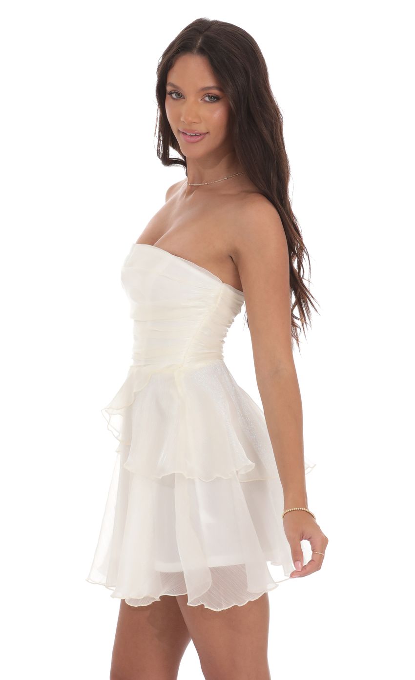 Lucy In The Sky Shimmer Petal Ruffle Strapless Dress in Ivory